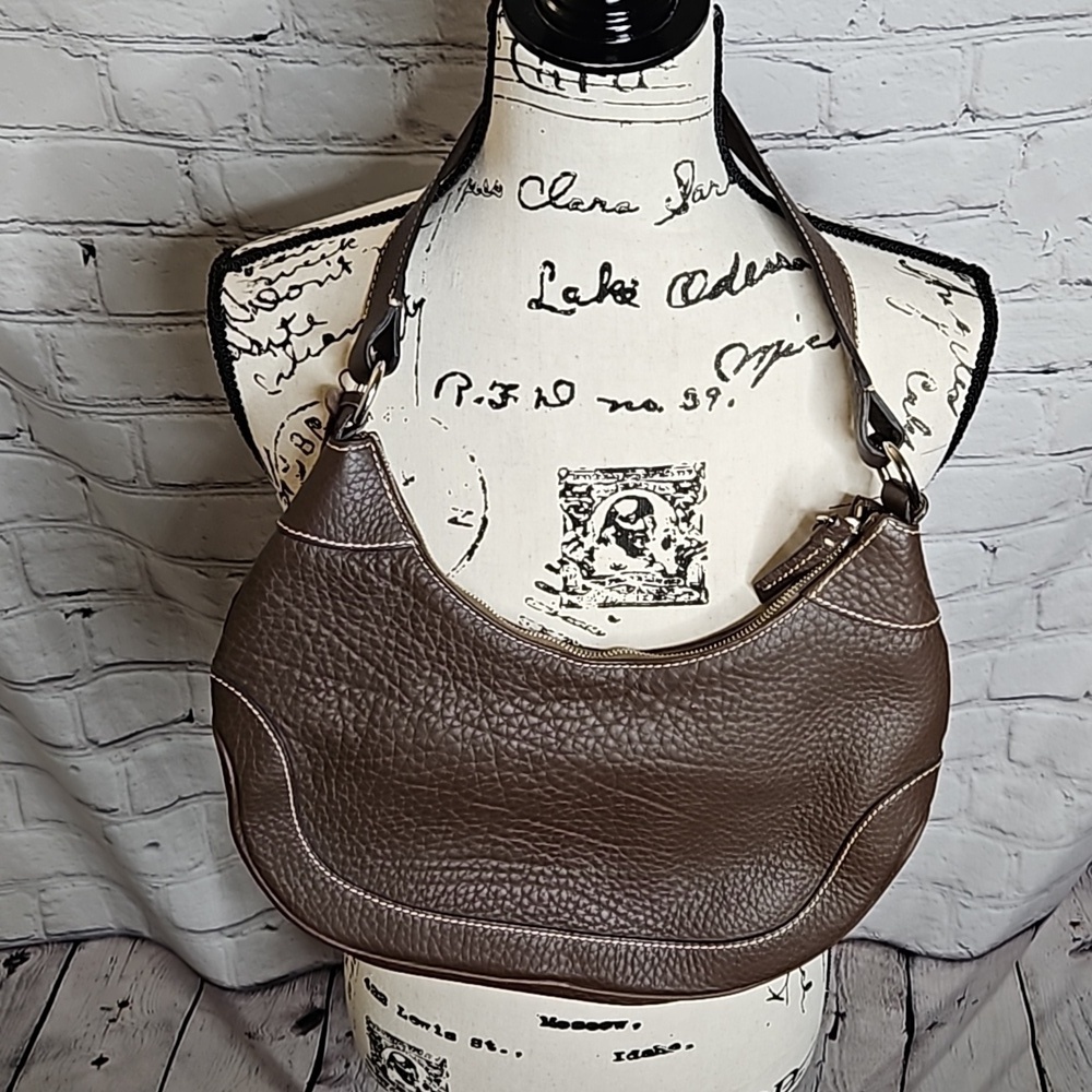 Dooney & Bourke Brown Pebble Leather Bucket Shoulder Bag - Picture 3 of 7